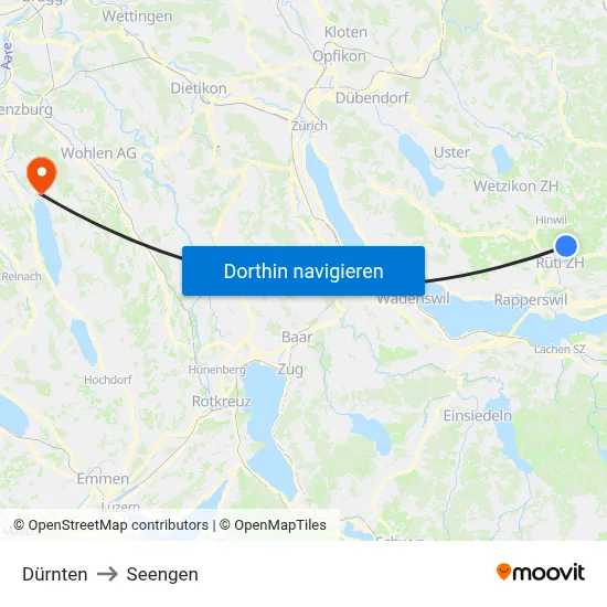Dürnten to Seengen map