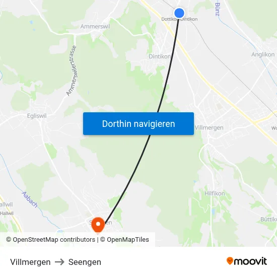 Villmergen to Seengen map