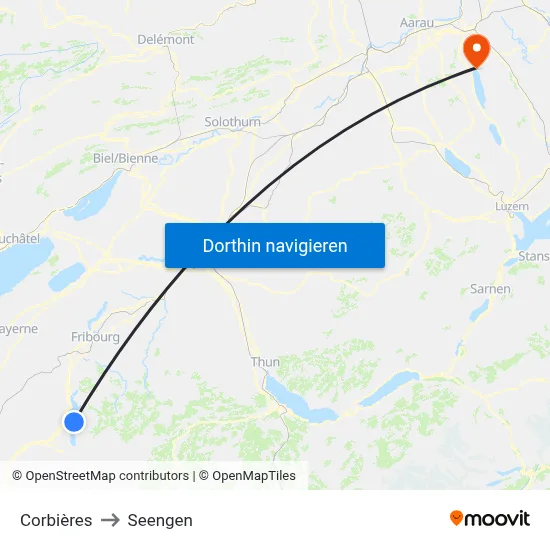 Corbières to Seengen map