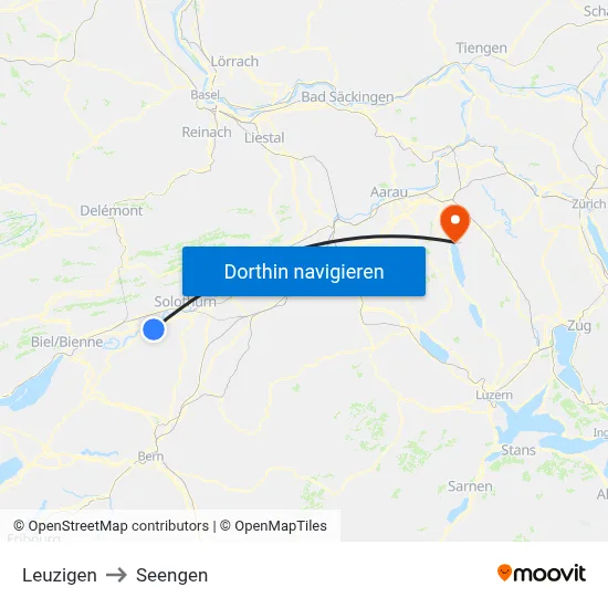Leuzigen to Seengen map