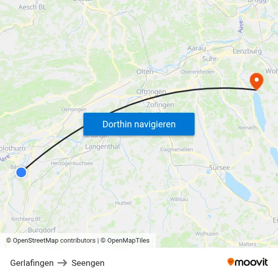 Gerlafingen to Seengen map