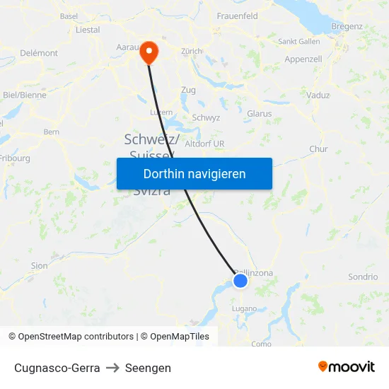 Cugnasco-Gerra to Seengen map