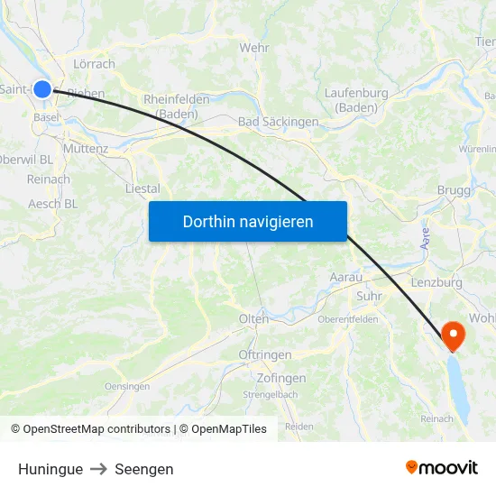 Huningue to Seengen map