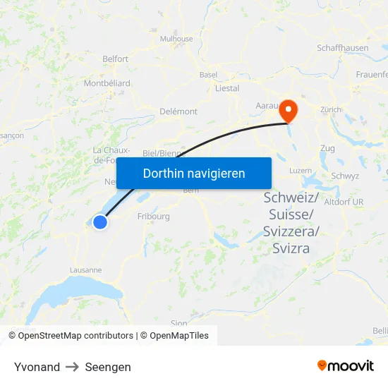 Yvonand to Seengen map