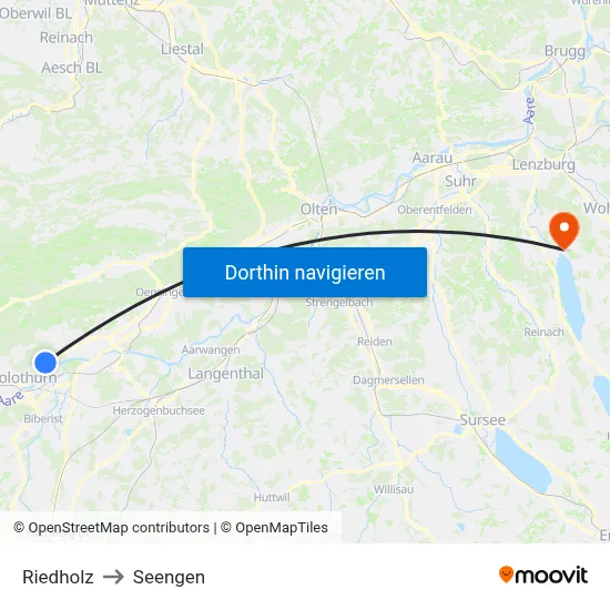 Riedholz to Seengen map