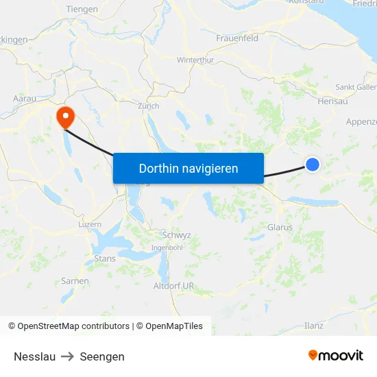 Nesslau to Seengen map