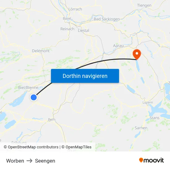 Worben to Seengen map
