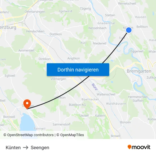 Künten to Seengen map