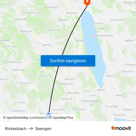 Rickenbach to Seengen map