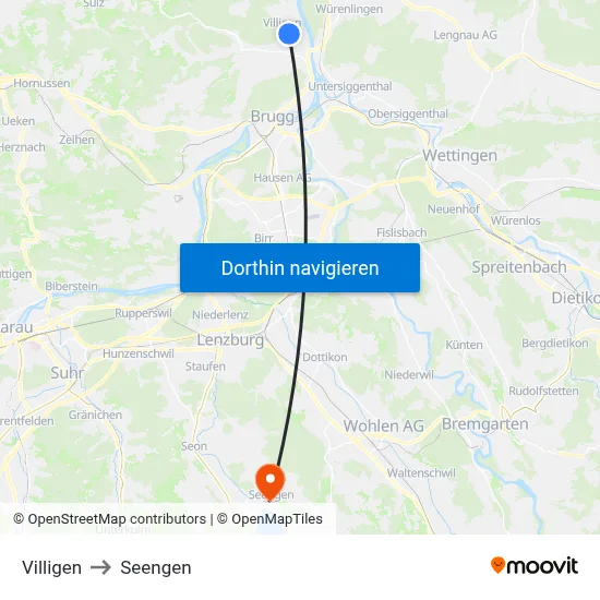 Villigen to Seengen map