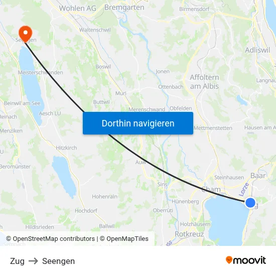 Zug to Seengen map