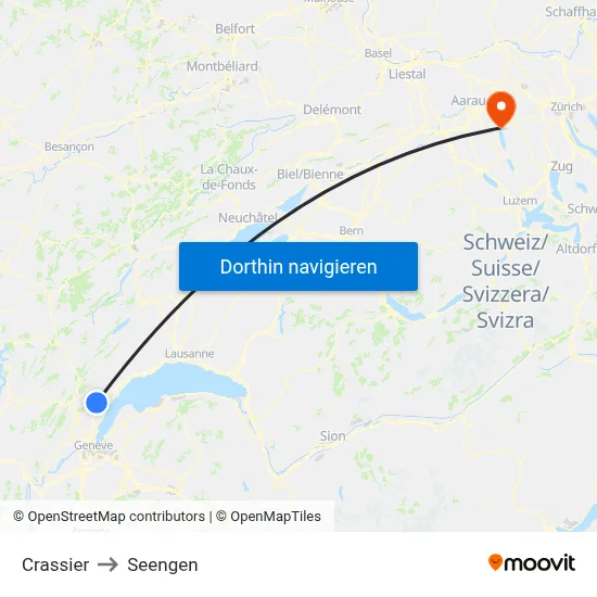 Crassier to Seengen map