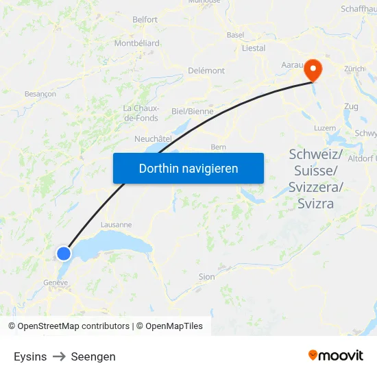 Eysins to Seengen map