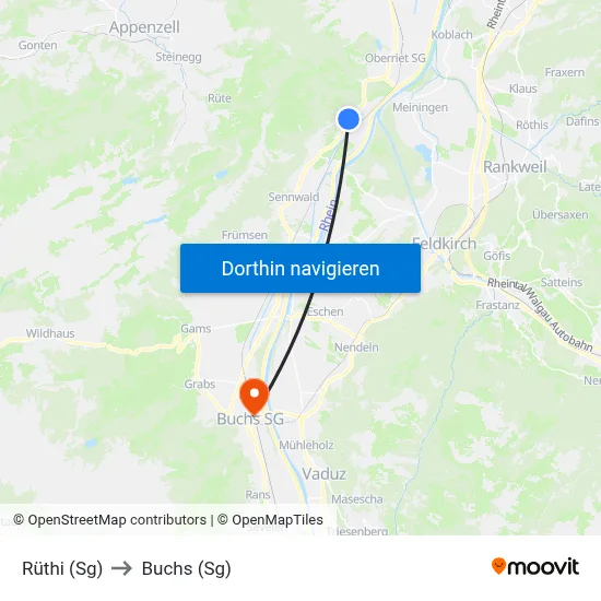 Rüthi (Sg) to Buchs (Sg) map