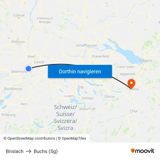 Brislach to Buchs (Sg) map