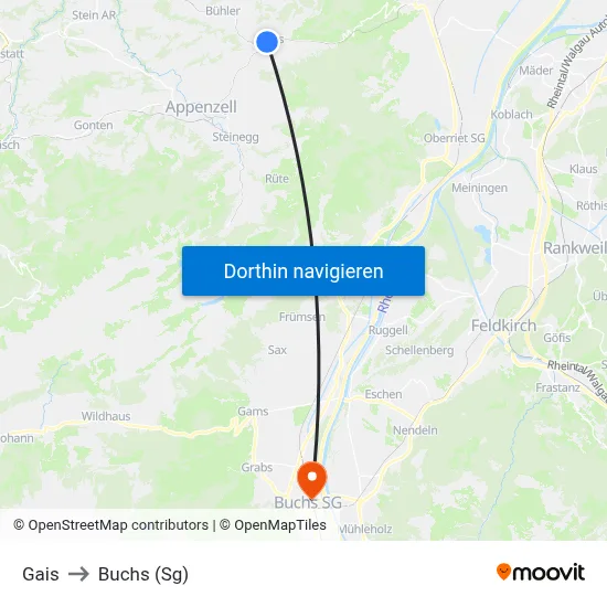 Gais to Buchs (Sg) map