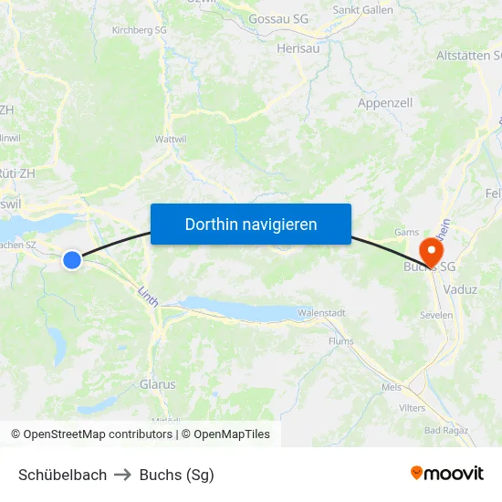 Schübelbach to Buchs (Sg) map