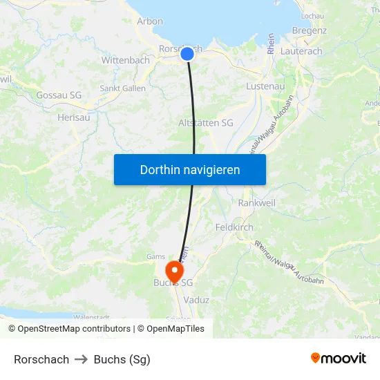 Rorschach to Buchs (Sg) map