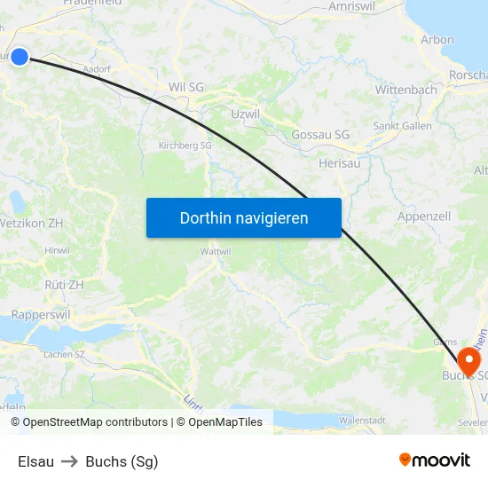 Elsau to Buchs (Sg) map