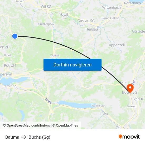 Bauma to Buchs (Sg) map