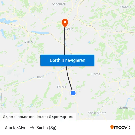 Albula/Alvra to Buchs (Sg) map