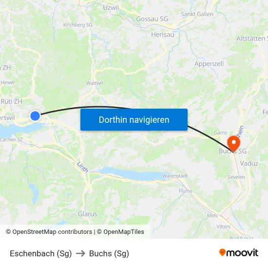Eschenbach (Sg) to Buchs (Sg) map