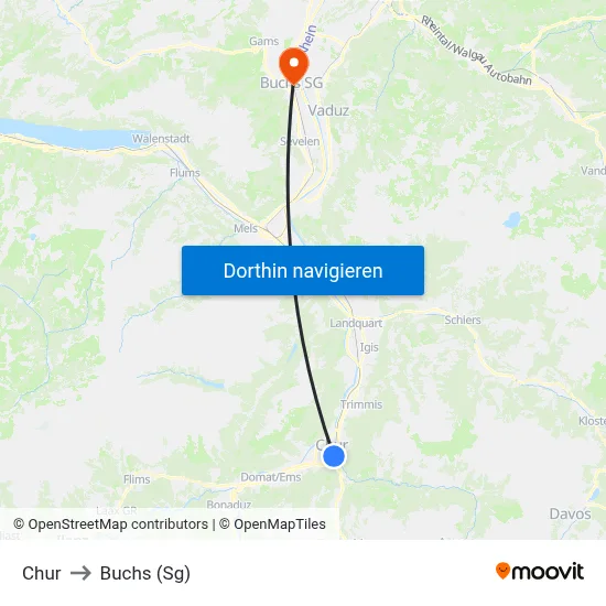 Chur to Buchs (Sg) map