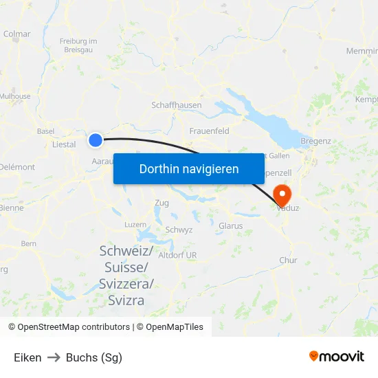 Eiken to Buchs (Sg) map