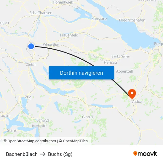 Bachenbülach to Buchs (Sg) map