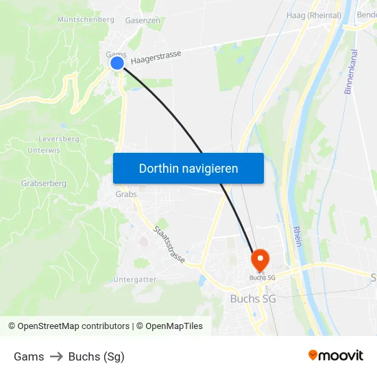 Gams to Buchs (Sg) map
