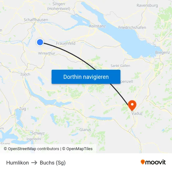 Humlikon to Buchs (Sg) map