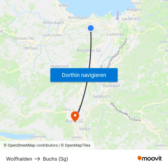 Wolfhalden to Buchs (Sg) map
