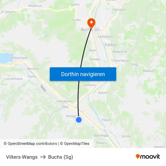 Vilters-Wangs to Buchs (Sg) map