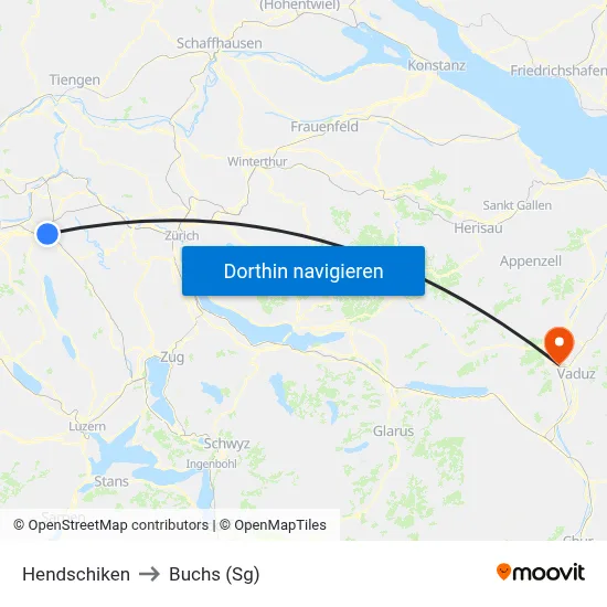 Hendschiken to Buchs (Sg) map