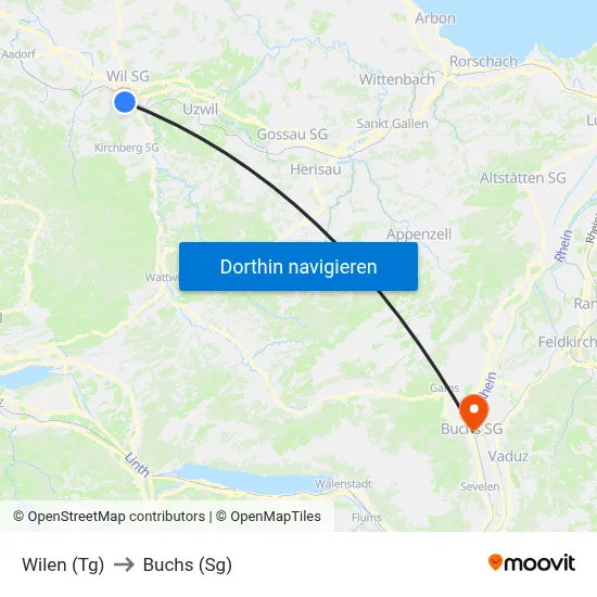 Wilen (Tg) to Buchs (Sg) map
