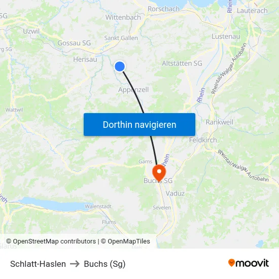Schlatt-Haslen to Buchs (Sg) map