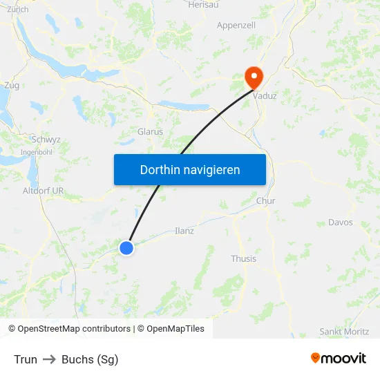 Trun to Buchs (Sg) map