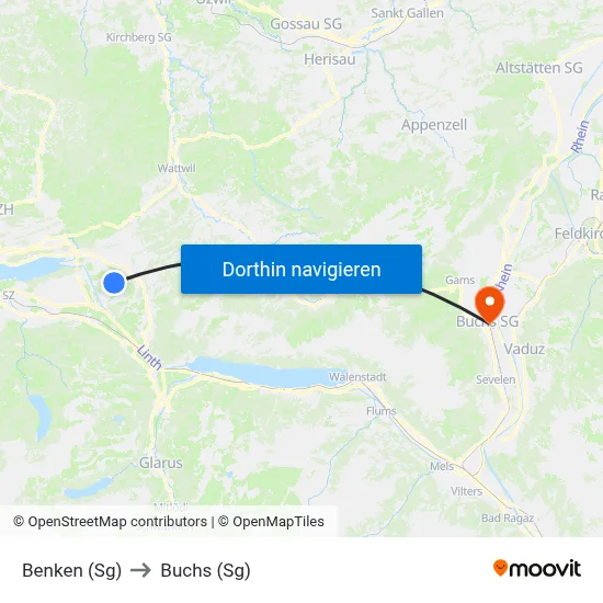 Benken (Sg) to Buchs (Sg) map