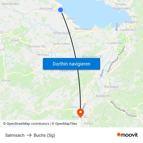 Salmsach to Buchs (Sg) map
