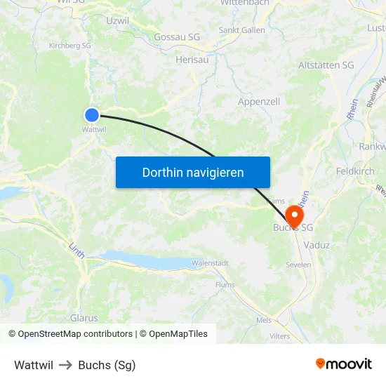 Wattwil to Buchs (Sg) map