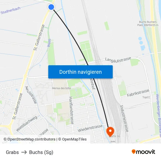 Grabs to Buchs (Sg) map