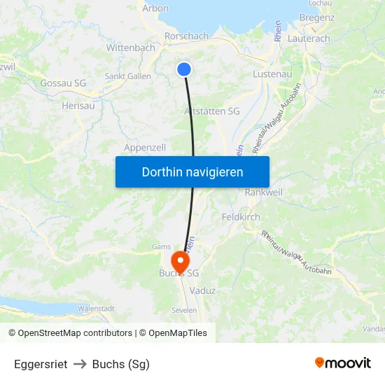 Eggersriet to Buchs (Sg) map