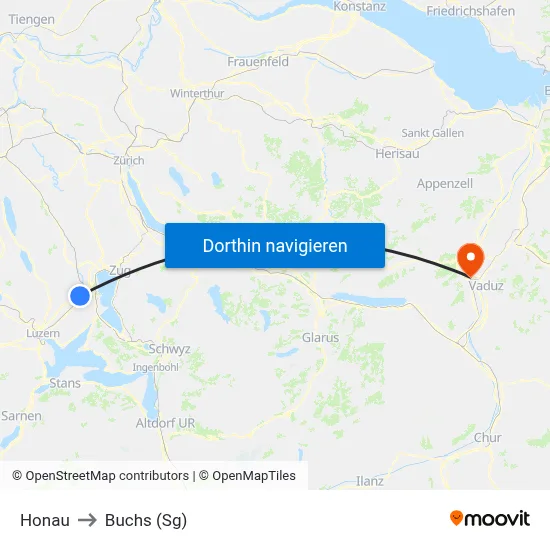 Honau to Buchs (Sg) map
