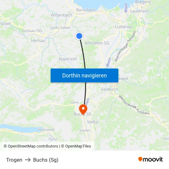 Trogen to Buchs (Sg) map