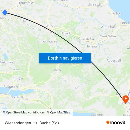 Wiesendangen to Buchs (Sg) map