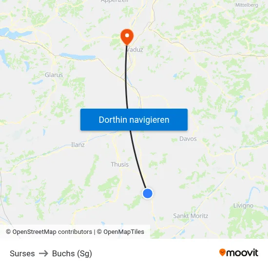 Surses to Buchs (Sg) map