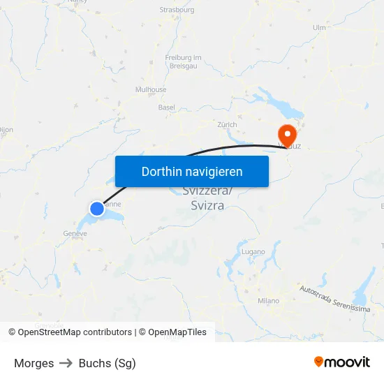Morges to Buchs (Sg) map