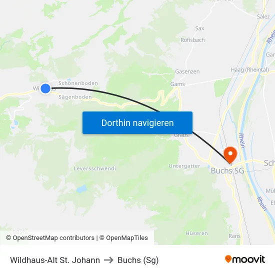 Wildhaus-Alt St. Johann to Buchs (Sg) map