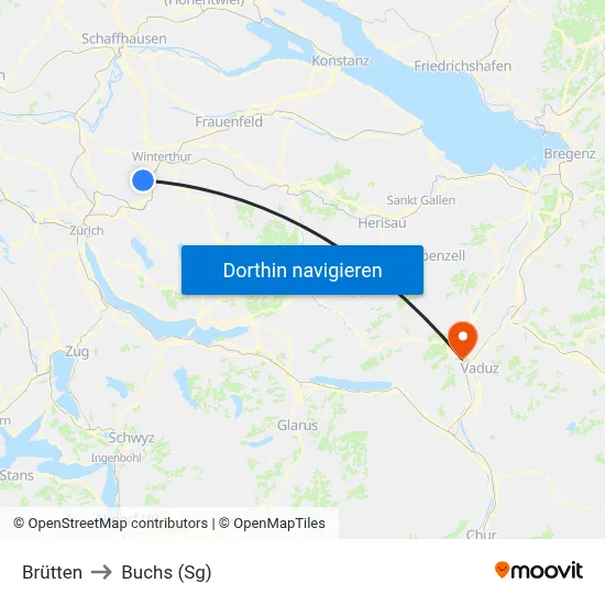 Brütten to Buchs (Sg) map