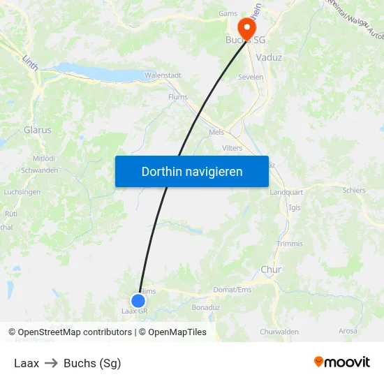 Laax to Buchs (Sg) map